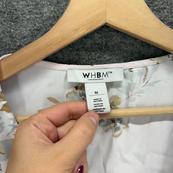 White House Black Market Top Women M Medium White Floral Button Up V-Neck Casual - Picture 3 of 7